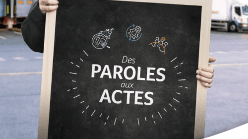 Panneau sur lequel est écrit "Des paroles aux actes"