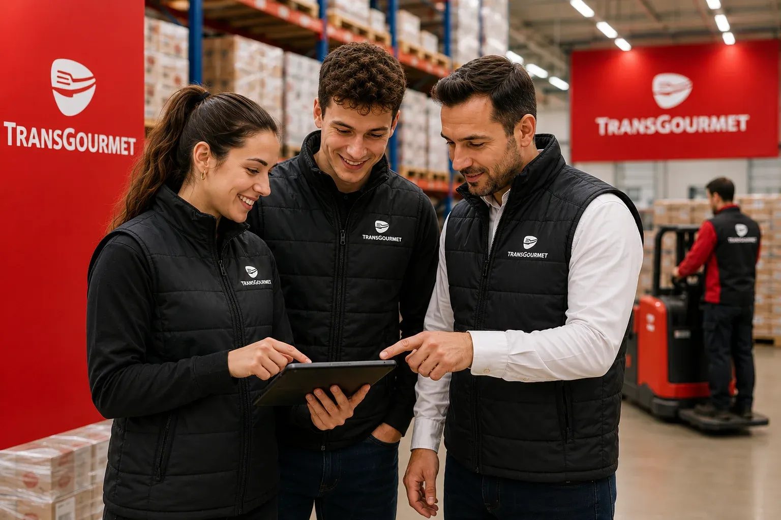 Trois collaborateurs regardant une tablette